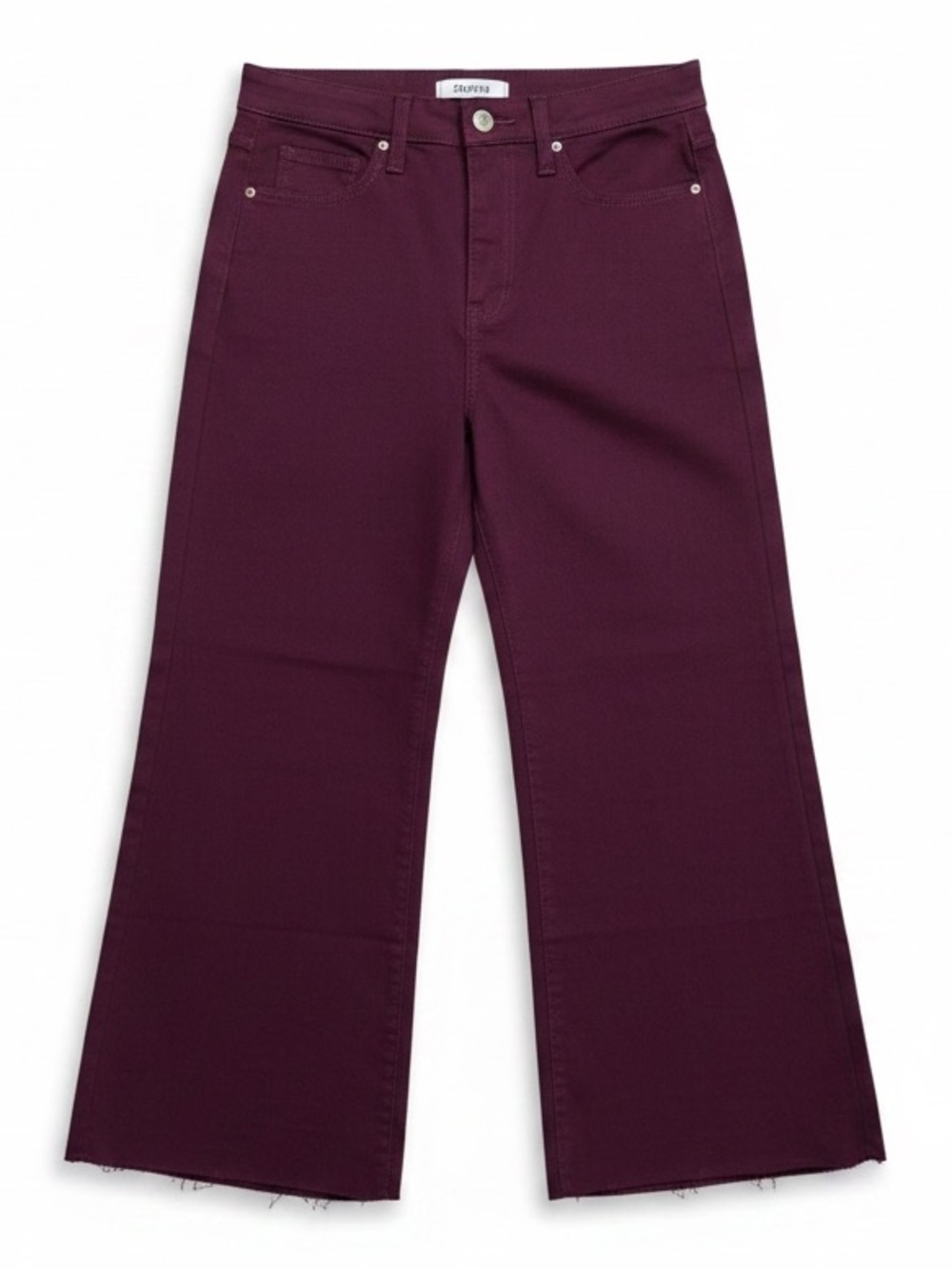 NWT Zenana Size M Deep Plum Denim Wide-Leg Cropped Frayed Hem Jeans